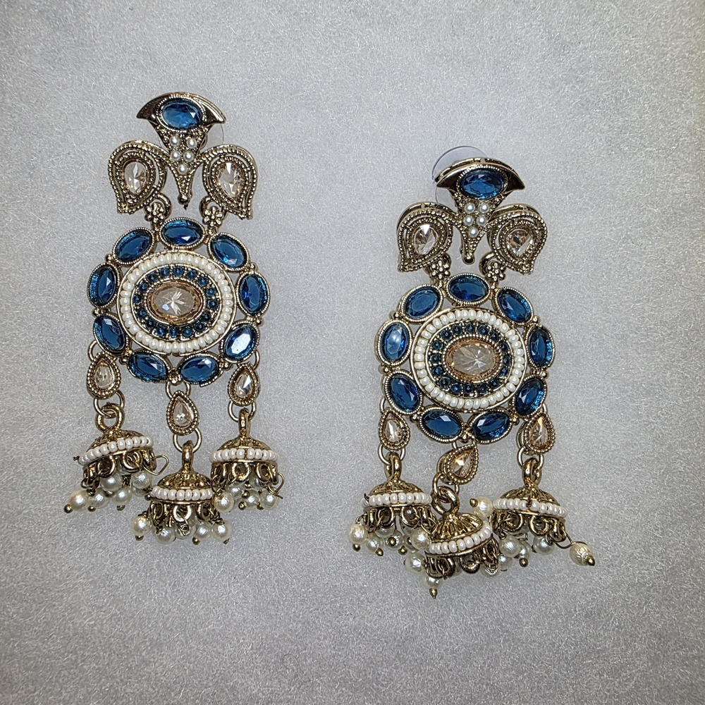 Elegant Blue and Gold Dangle Earrings